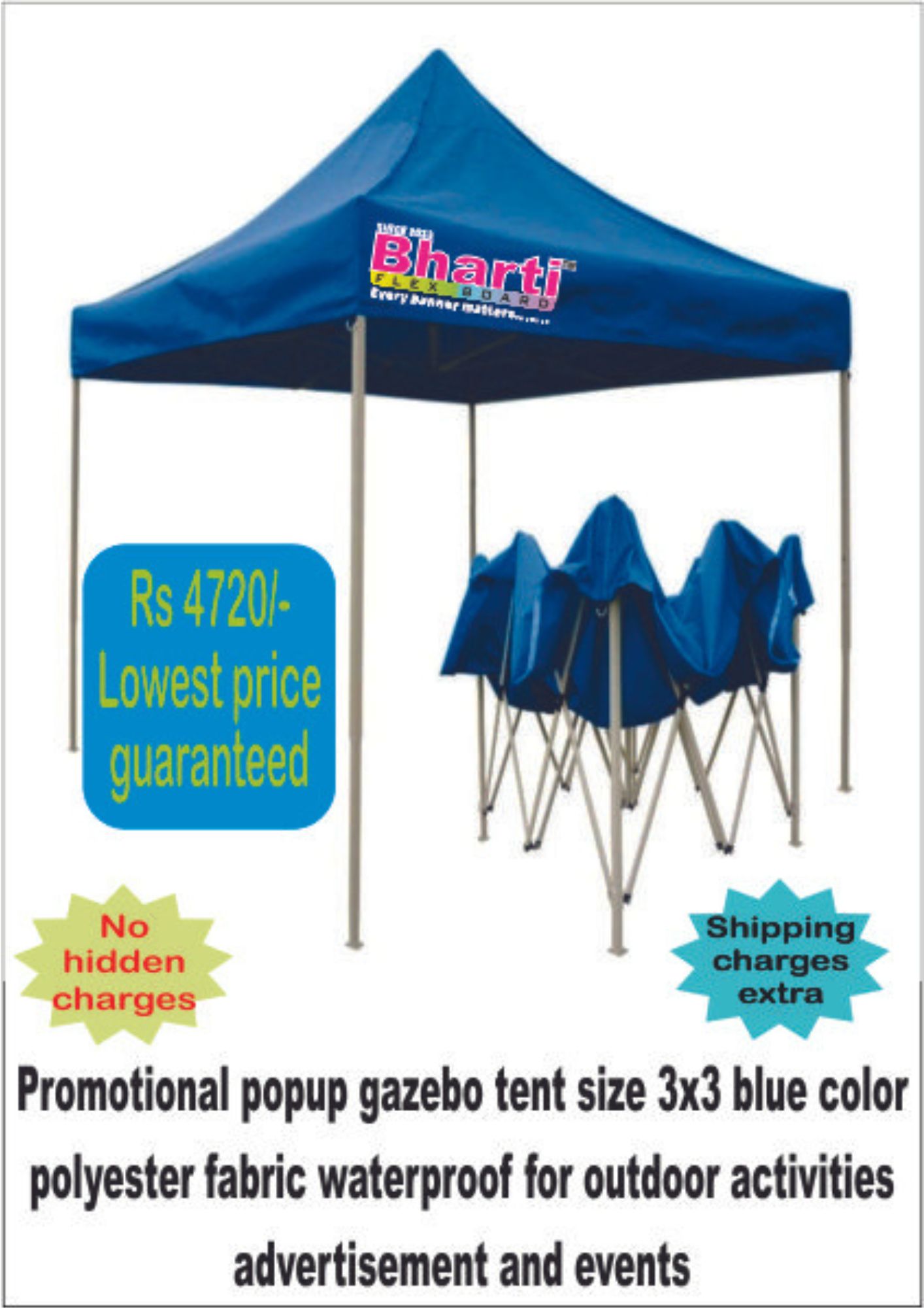 Gazebo Tent blue size 3x3 meters portable and foldable pop-up canopy tent  10x10 feet for events